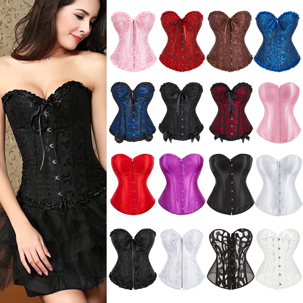 Sexy Bustier Corset Top Gothic Lace Up Elastic Boned Overbust Corselet Steampunk Body Shapewear Women Slimming Korset