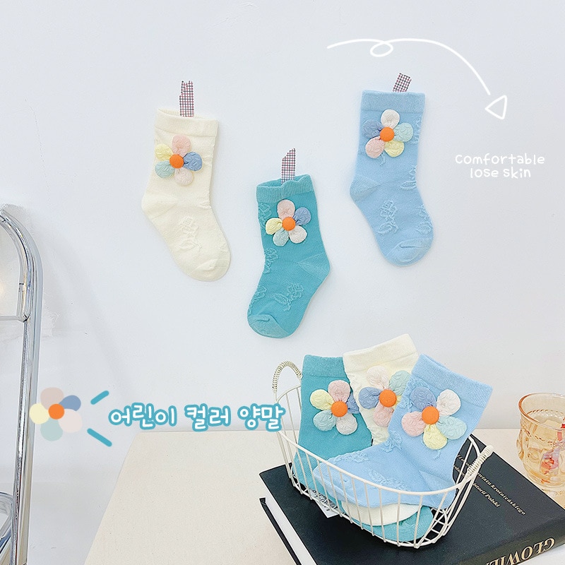 3 pairs children's socks 2022 spring and summer Princess colorful flower cute socks girls socks kids Cotton socks