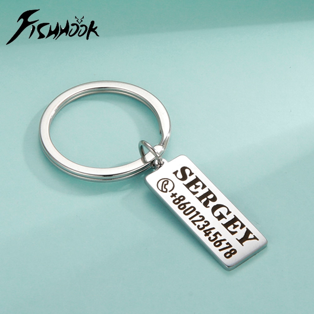 Fishhook Personalized Custom Keychain For Car Engrave Name Phone Number Stainless Steel Gift Anti-lost Keyring Key Chain Ring
