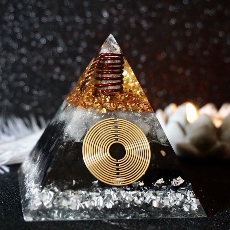 Natural Obsidian White Crystal Orgonite Meditation Healing Energy Orgone Pyramid chakra jewelry sacred geometry for orgone