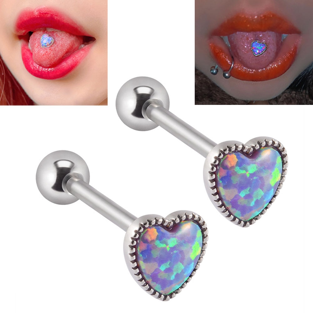 1Pcs Titanium Steel Colorful Heart Tongue Nails Piercing Body Studs Piercing Body Jewelry for Women Gifts Tongue Rings