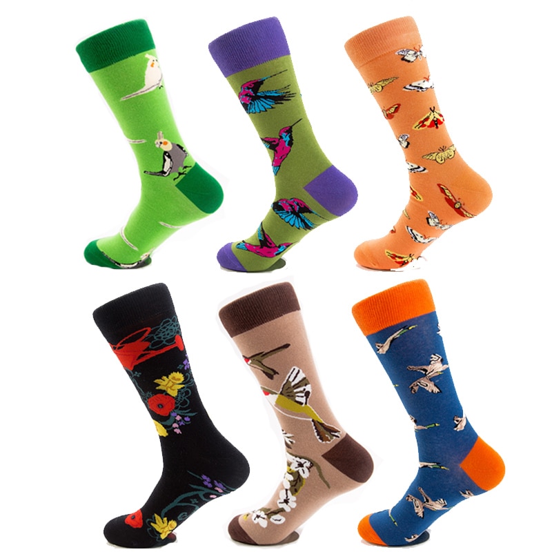 Cotton Socks Casual Men Women Fashion Cartoon Butterfly Birds Flowers Novelty Harajuku Couple Socks