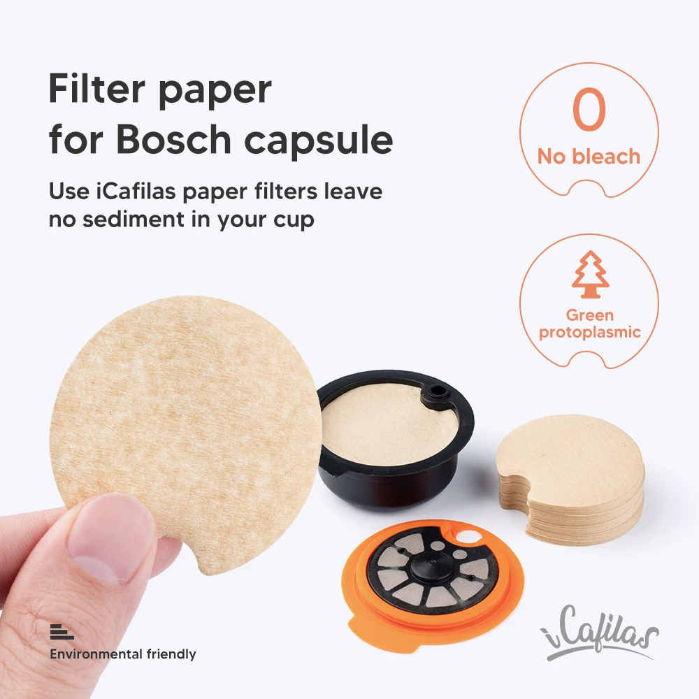 Disposable paper filter for reusable Tassimo/Nespresso coffee capsules prevents powder  from