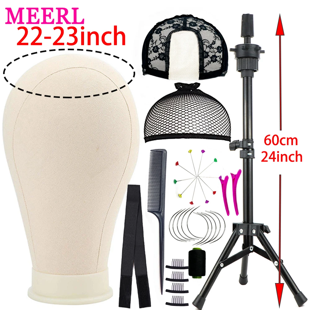 Canvas Block Head Bald Training Mannequin Head With Stand Display Styling Manikin Head With Wig