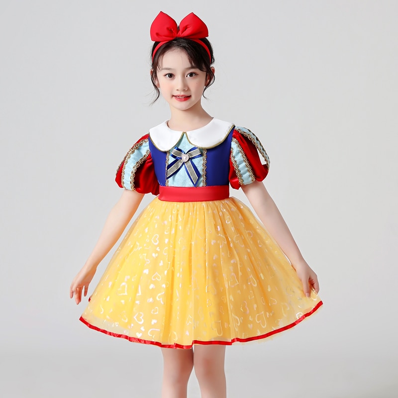Dress For Girls Snow White 2022 Summer New Short Bubble Sleeve Puffy Princess One Piece For Drama Performance