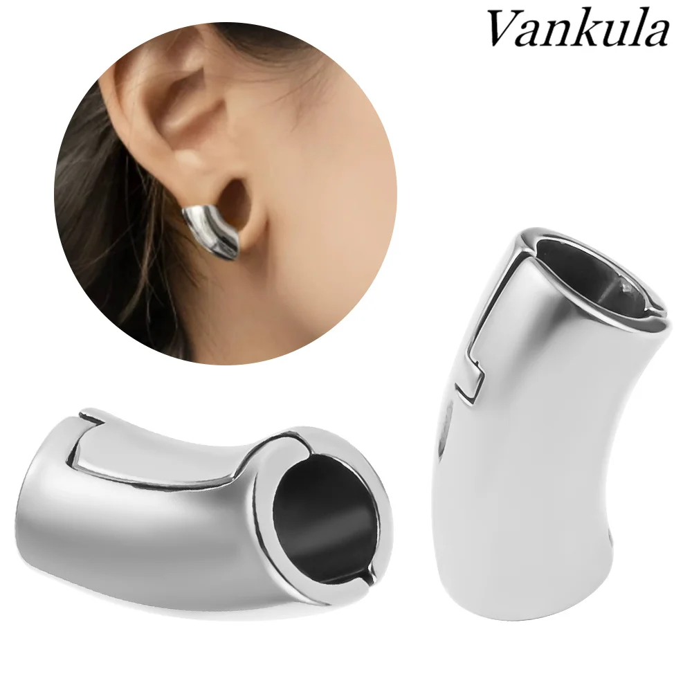 Vankula 2PC Fashion New Clip Ear Lobe Cuff Stainless Steel Plugs Ear Gauges Tunnels Piercing