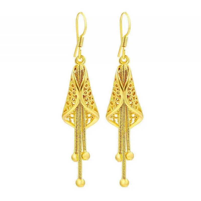 HOYON Pure 24k gold color Curved Hook Women's Stud Earrings for Mother's Wedding jewelry Long Time