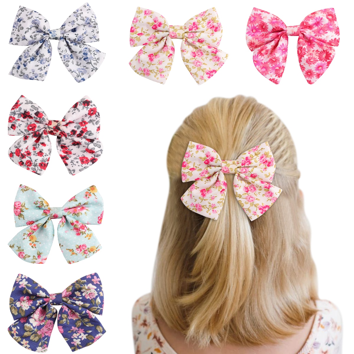 6Pcs/set Floral Hairpins for Girls Print Hair Bow Sweet Hair Clips Fashion Cotton Barrettes Baby Toddlers Kids Hair Accessories
