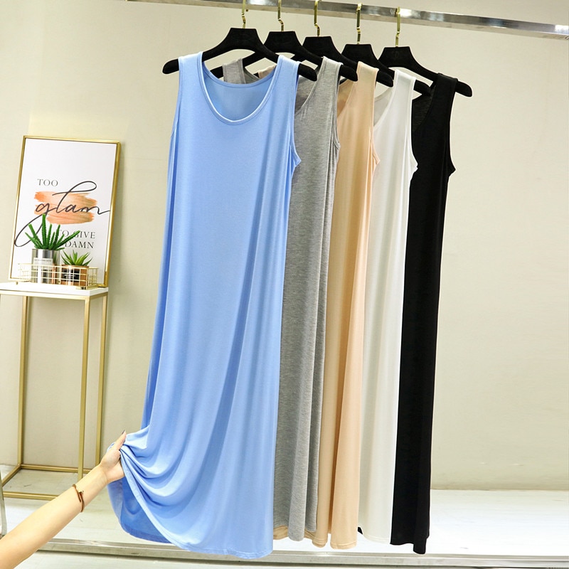 Fdfklak Vestidos Mujer New Casual Modal Night Dress Women Sleeveless Vest Long Nightdress Comfortable Ladies Nightie Nightgowns