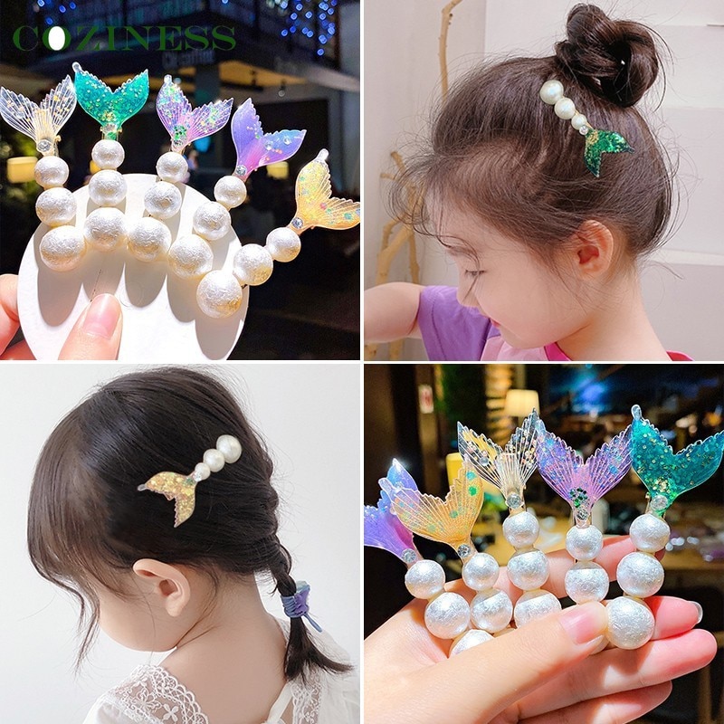 Baby Headwear Mermaid Princess Children Hairpin Super Fairy Sweet Pretty Pearl Hairpin Kids Girl Hair Side Clip Fashion Barrette