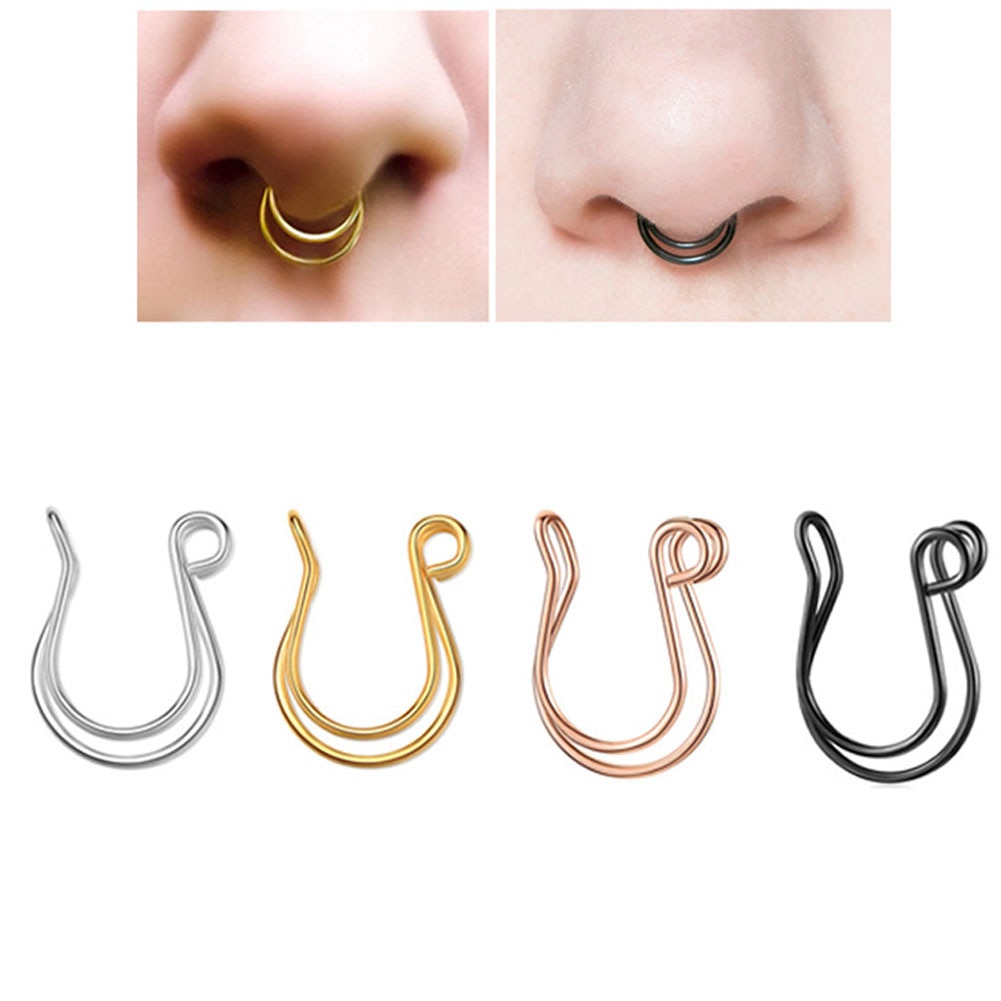 1Pcs Fake Piering Septum Nose Ring Fashion punk Non Piercing Lip Ring Earring Clip Stainless Steel Non Perforation Body Jewelry