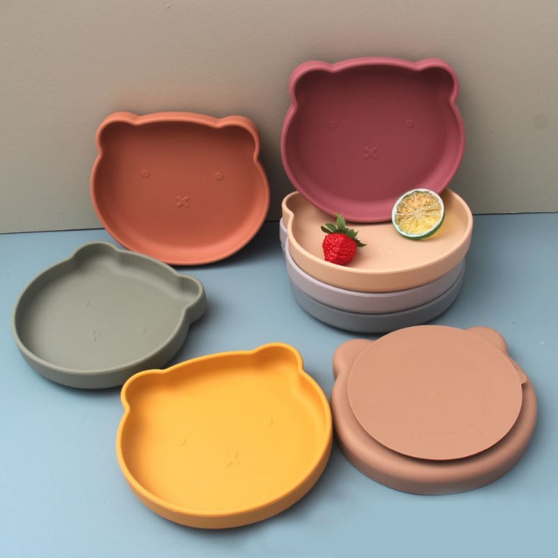 Children's Dishes Cute Cartoon Bear Baby Silicone Sucker Bowl Baby Dining Plate Tableware Kids Feeding Sucker Bowls BPA Fre