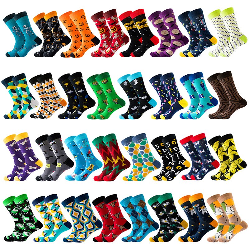Happy Funny Socks Men Cotton Cartoon Geometric Halloween Pumpkin Harajuku Casual Hip Hop Female Socks Party Wedding