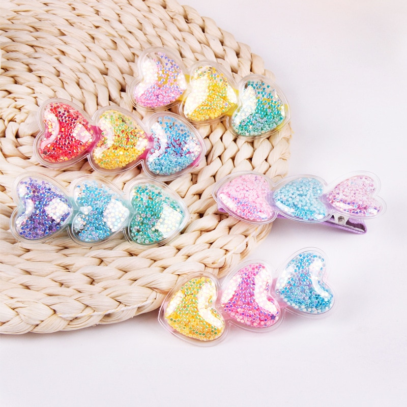 New Heart Quicksand Hair Clip Alligator Hairpin Sweet Side Barrette Headdress for Woman Girl Kids Daily Party Wedding Headwear