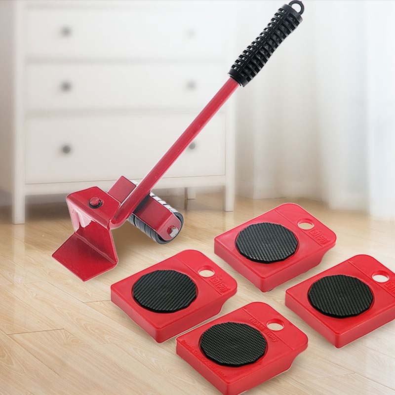 5 Pcs Set Dropshipping Furniture Mover Set Furniture Mover Tool Transport Lifter Heavy Stuffs Moving Wheel Roller Bar Hand Tools