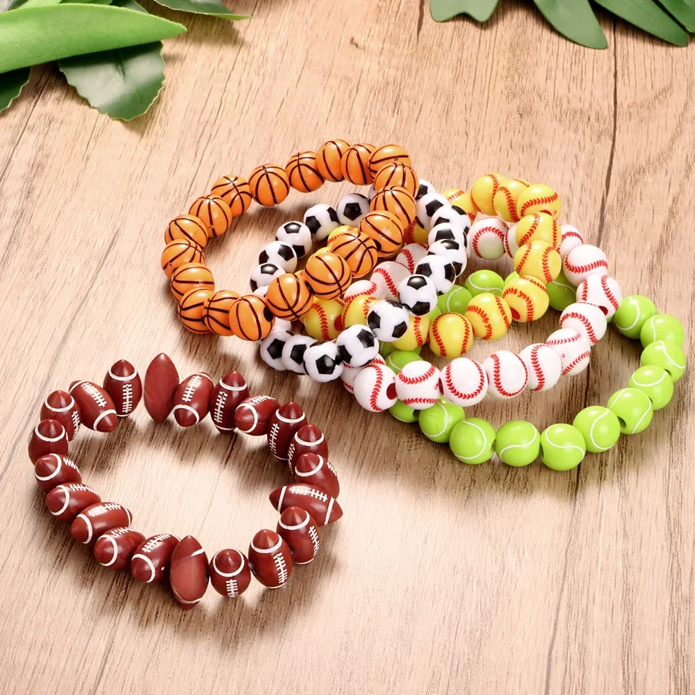 Elastic Basketball US Football Baseball Tennis Strand Bracelet Acrylic Bangle Fashion Charm Jewelry