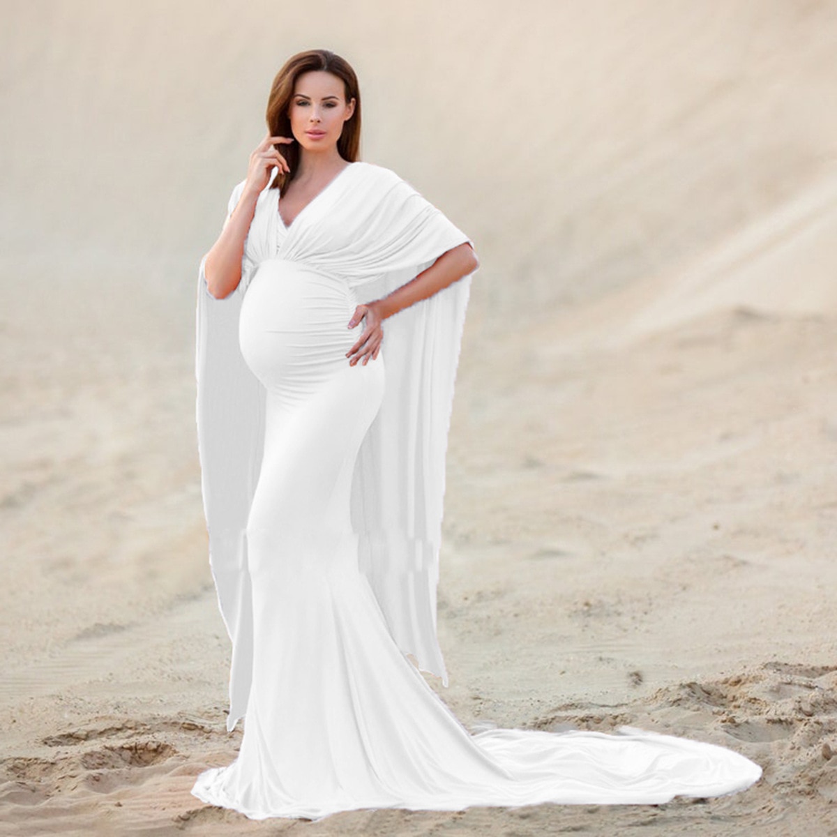 Sexy Maternity Dresses For Baby Showers Photo Shoot Short Sleeve Gown Dresses Elegence Pregnant Dress Women Photography Prop