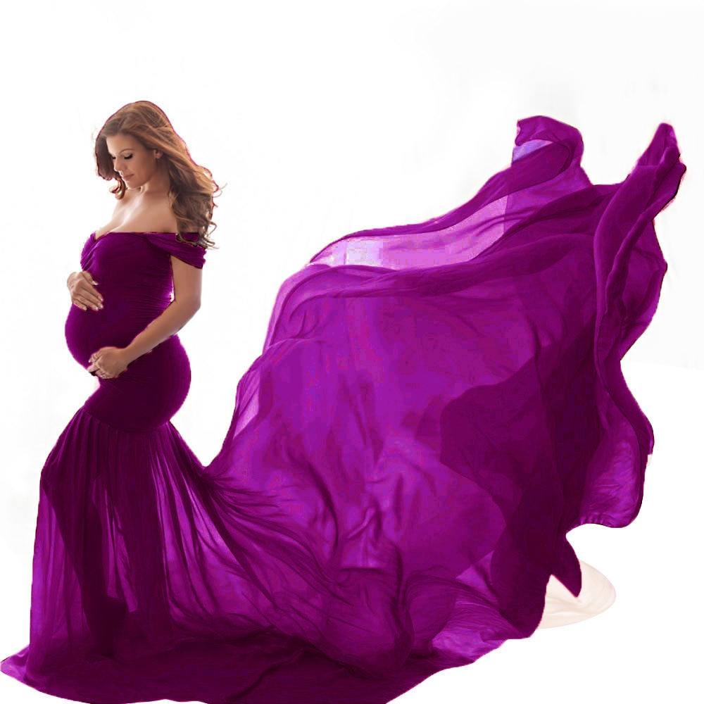 European beauty mercerized cotton with chiffon pregnant women fluttering tail dress long dress photography dress Christmas dress