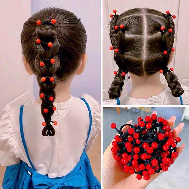 5PCS Red Bean Hair Bands for Children Fashion Simplicity Colour Kids Hair Ties Set Elastic Rubber Bands Girls Hair Rope