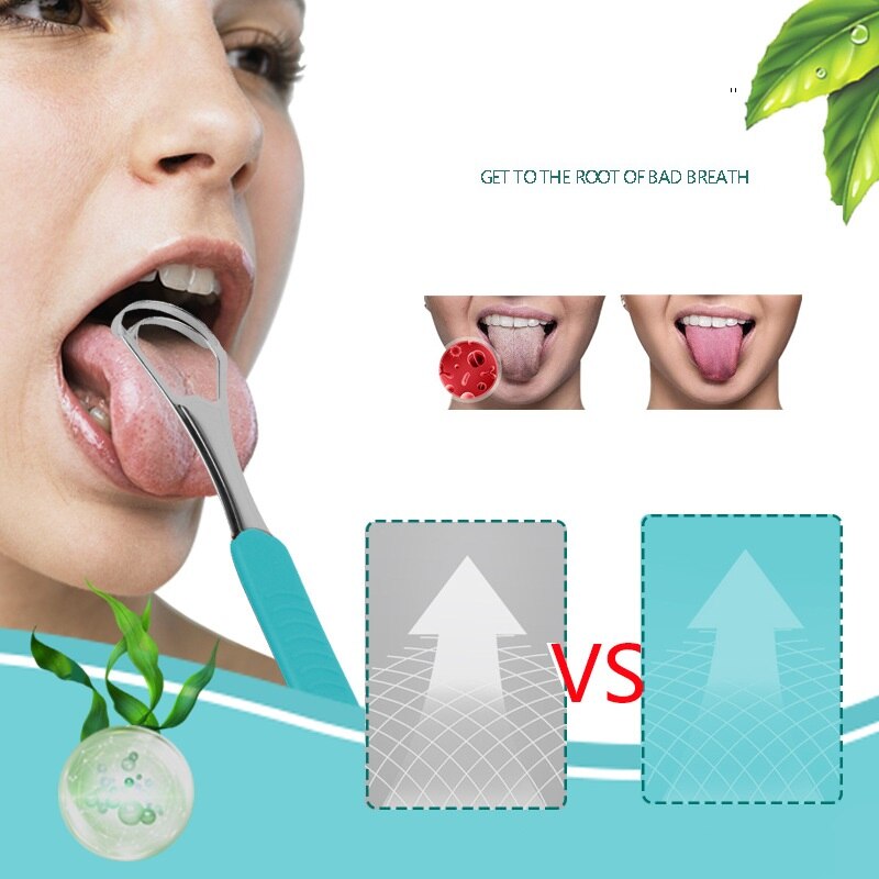 Portable Double Layer Tongue Scraper Reusable Stainless Steel Oral Mouth Brush Travel Case Non-slip Handle Tongue Scraper