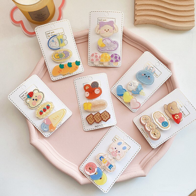 3Pcs cute animal kids hairpin suitable baby girl super cute bear rabbit pattern children's hairpin baby accessories acrylic
