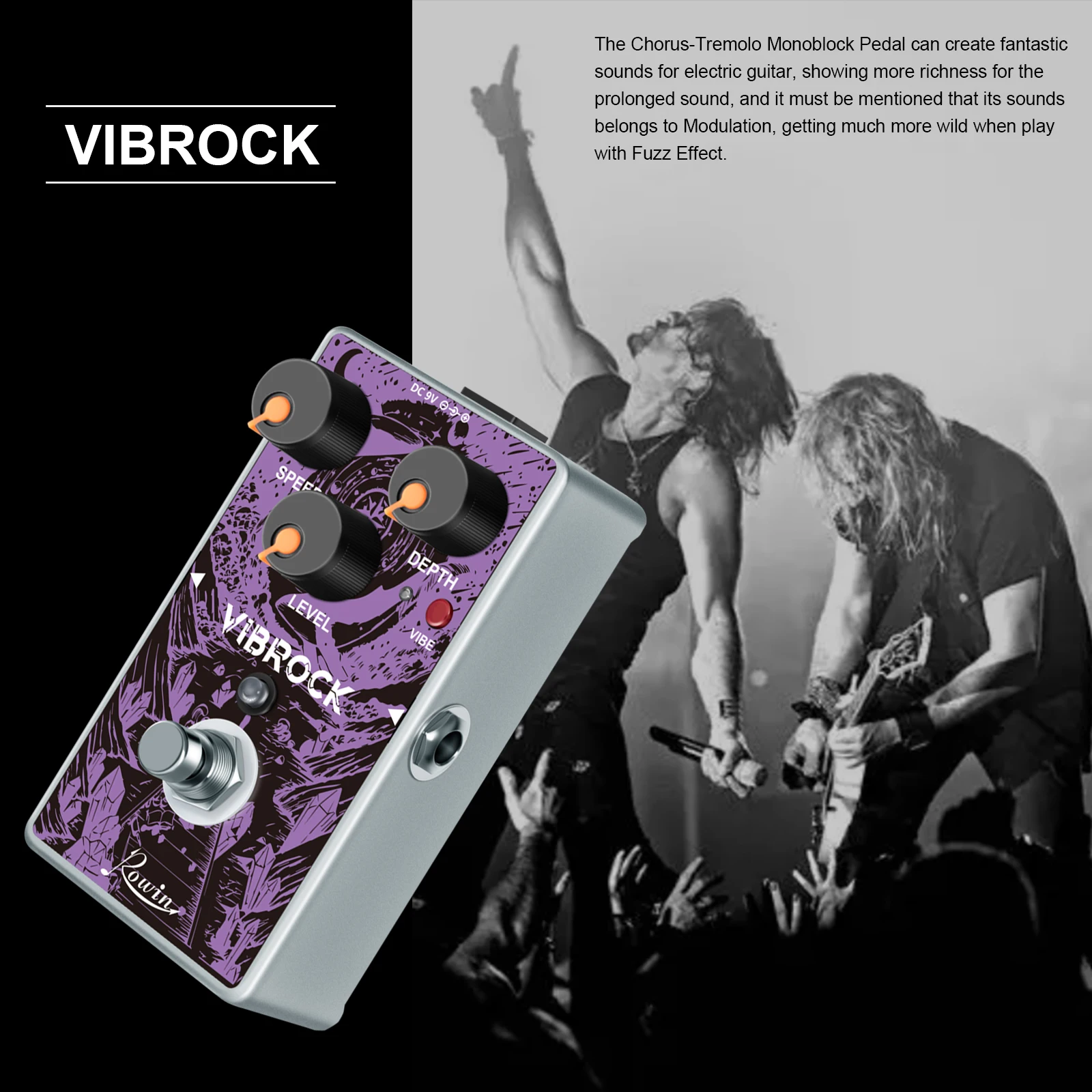 Rowin RE-02 Guitar VIBROCK Effect Pedal  Multi Modulation Chorus  Tremolo Effect Pedal  True Bypass