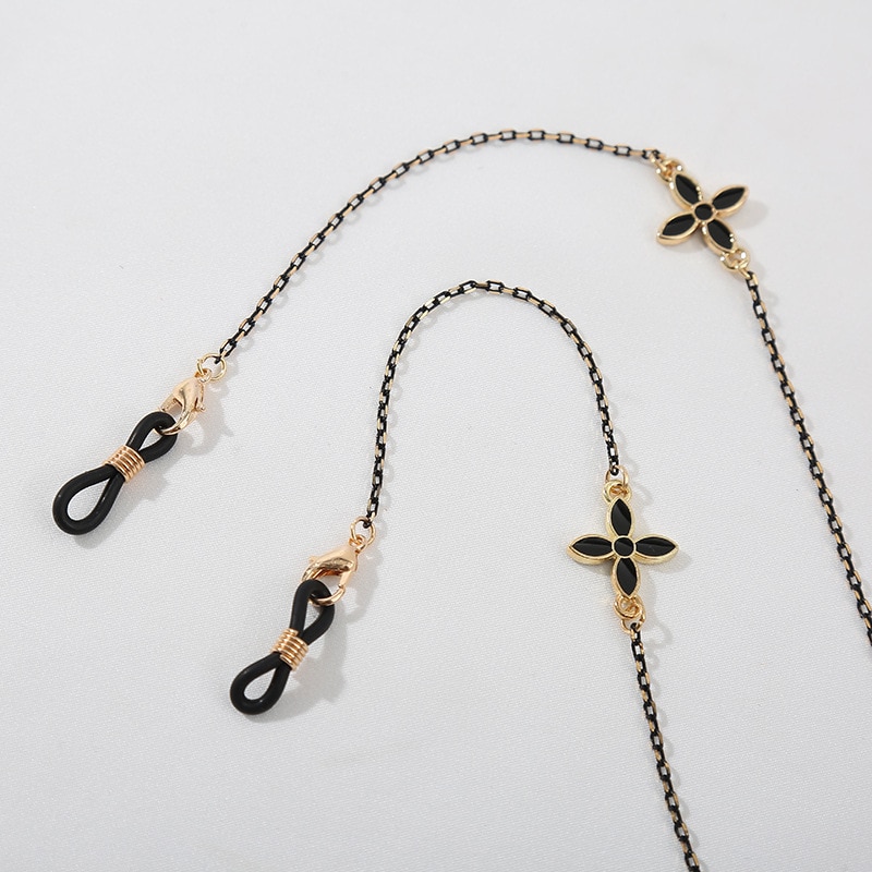 Sexy Black Flower Men Ladies Metal Glasses Chain Sunglasses Metal Copper Snow Chain Mask Chain Jewelry Gift