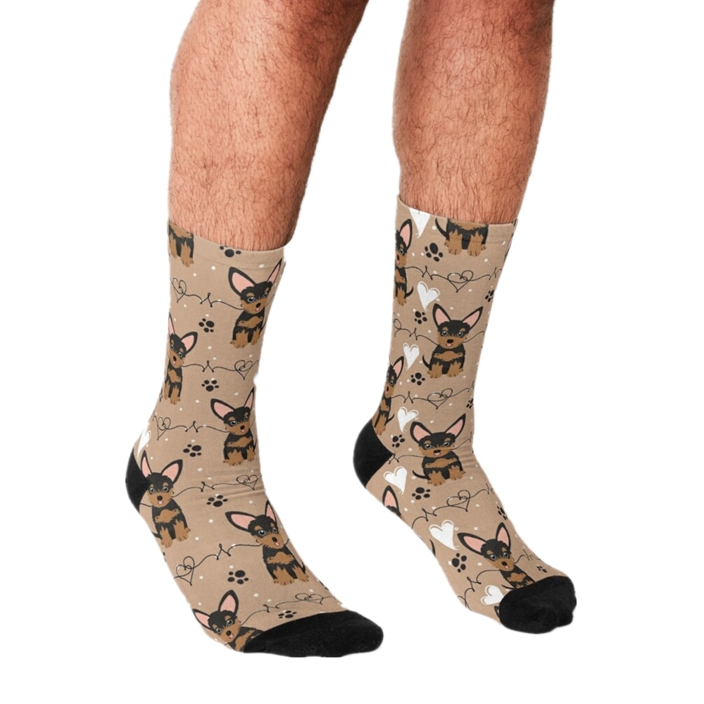 Men's Funny socks Love Black and Tan Chorkie Chihuahua Yorkie mix Socks harajuku Men Happy hip hop Novelty Crazy Socks for 