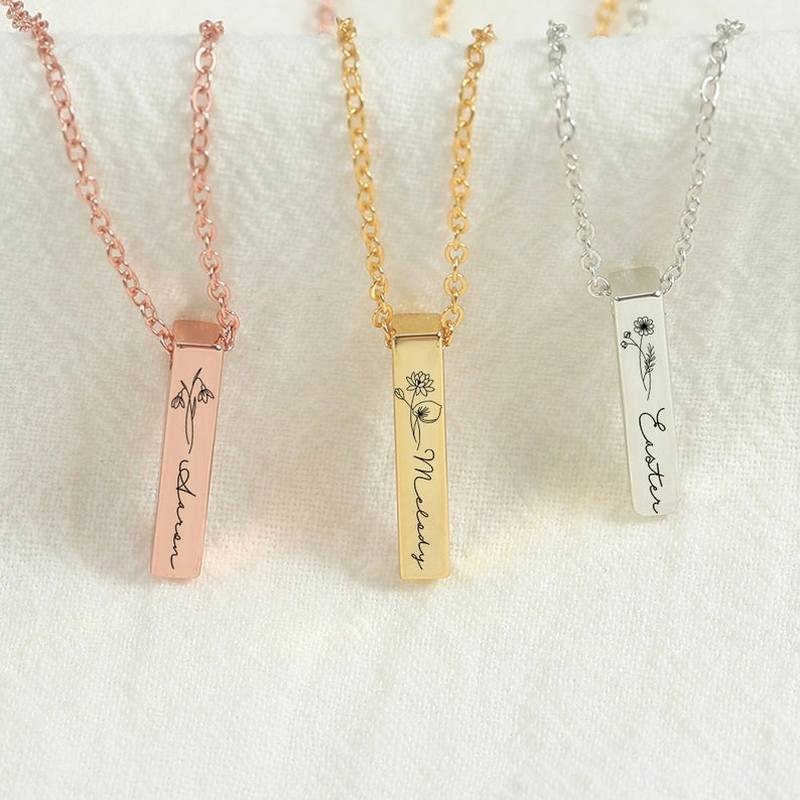 Custom Name Men Stainless Steel Necklaces Personalized Rectangle Birthday Flower Pendant Women Choker Jewelry Gift Collar Hombre