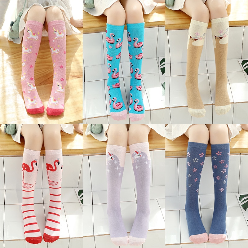 2022 Girls Boys Toddlers Cartoon Animals Baby Socks Kids Knee High Long Soft Cotton Stripped Children Stocking School Clothes
