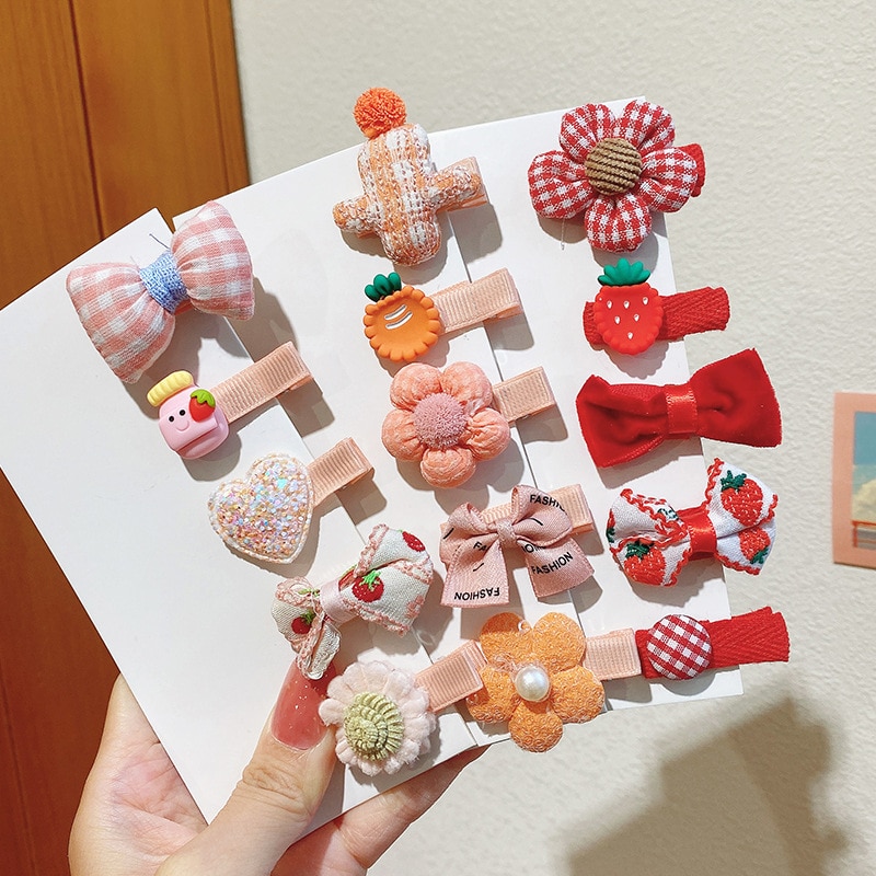 5 pcs Baby Hairpin Toddler Girl Cute Tie Bows Princess Flower Fabric Clip Trumpet Korean Headdress Baby Girl Accessories