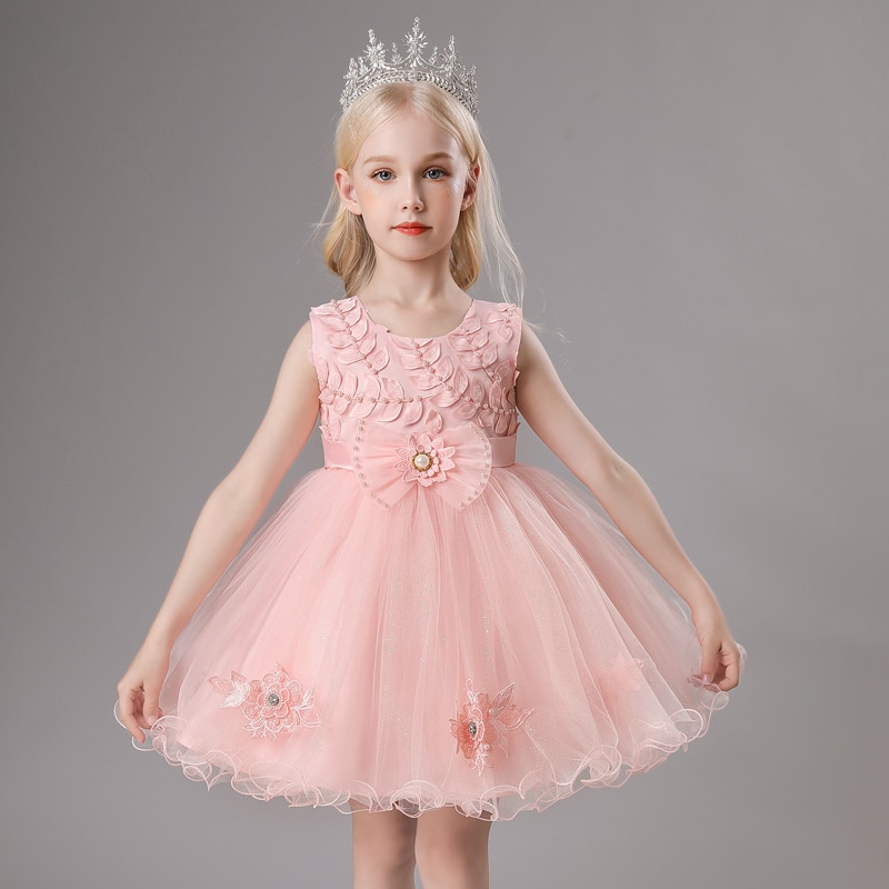 Kids Dress For Girls Sleeveless Short Knee-Length Mesh Puff Princess Dresses Flower Girl Dress Costume