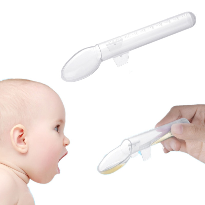Portable Spoon Shaped Medicine Dispenser for Baby Child Transparent Food Milk Feeding Spoon with Scale Take Medicine Feed Spoon
