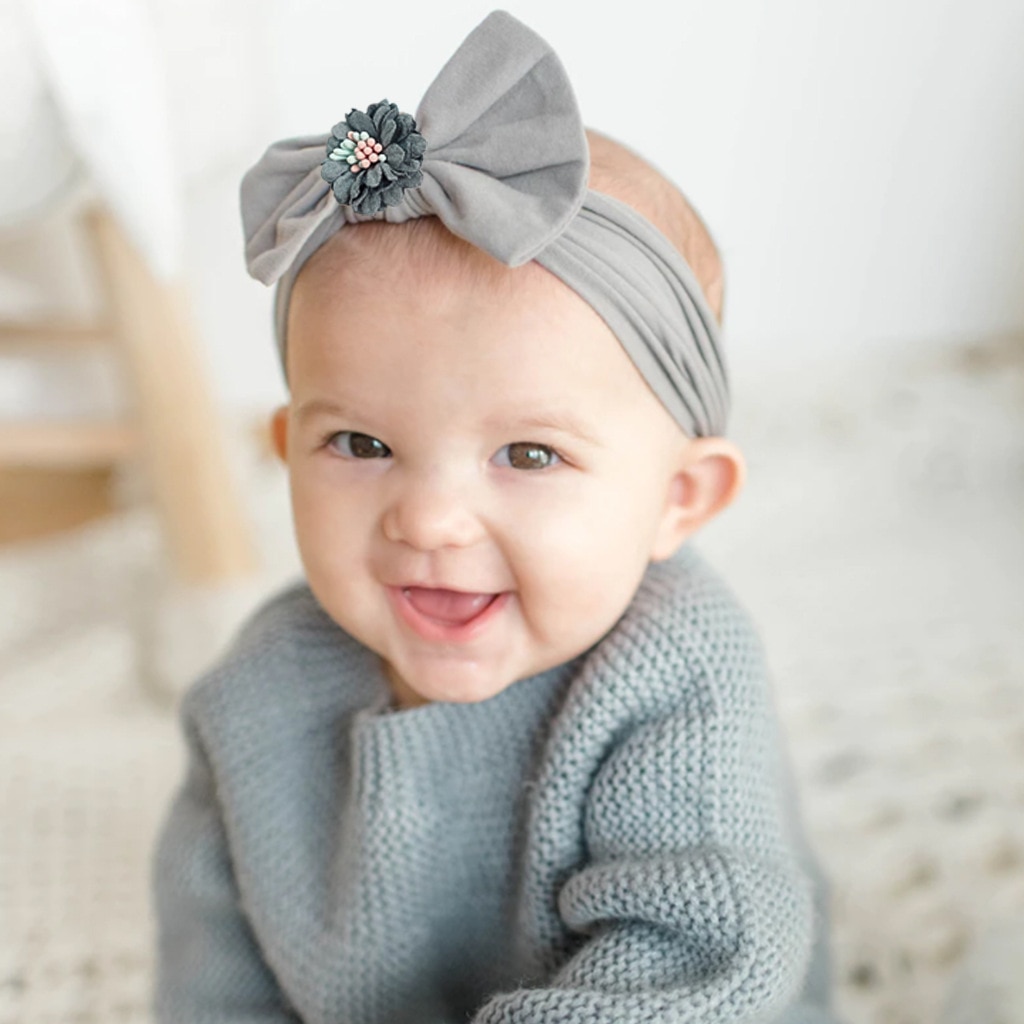 Summer Baby Nylon Seamless Turban Flower Headband for Girl Newborn Infant Elastic Bow Headband Cute Princess Hair Accessories