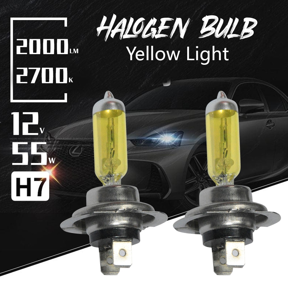 2pcs H7 2700K Yellow Light Fog Halogen Bulb 55W Car Headlight Lamp 12V Parking Car Light Source Driving Lamp