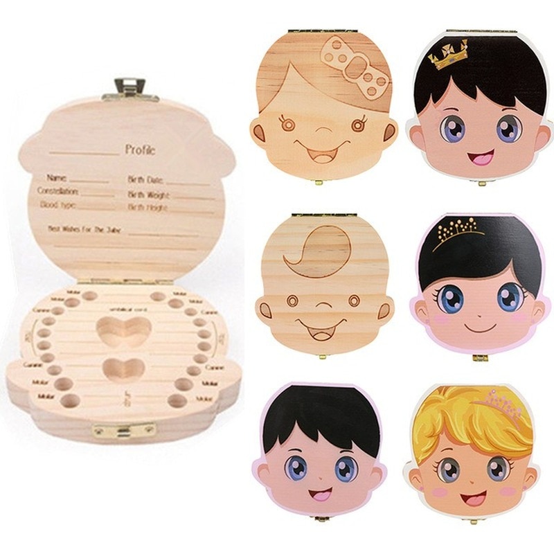 Wooden Baby Tooth Box Organizer Milk Teeth Storage Umbilical Lanugo Save Collect Baby Souvenirs Gifts