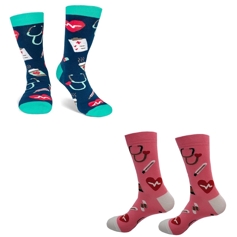 Unisex Cartoon Hospital Appliance Cotton Socks Funny Stethoscope Heart Coffee Medicine Print Doctor Nurse Tube Hosiery 37JB