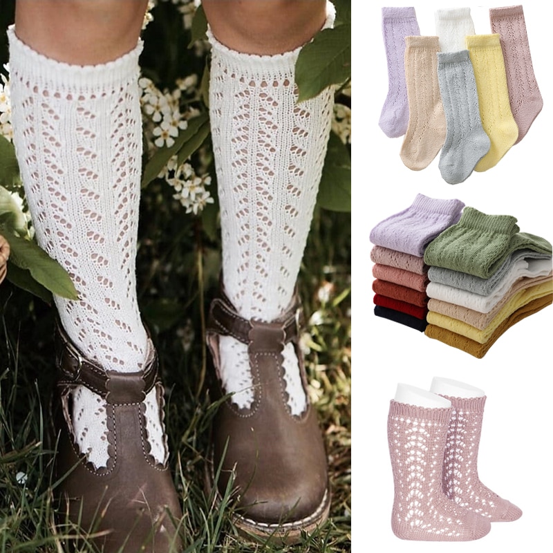 New Baby Girls Socks Summer Kids Long Sock Toddlers Knee High Mesh Thin Socks Hollow Out Soft Cotton Infant Socken For 0-7 Years