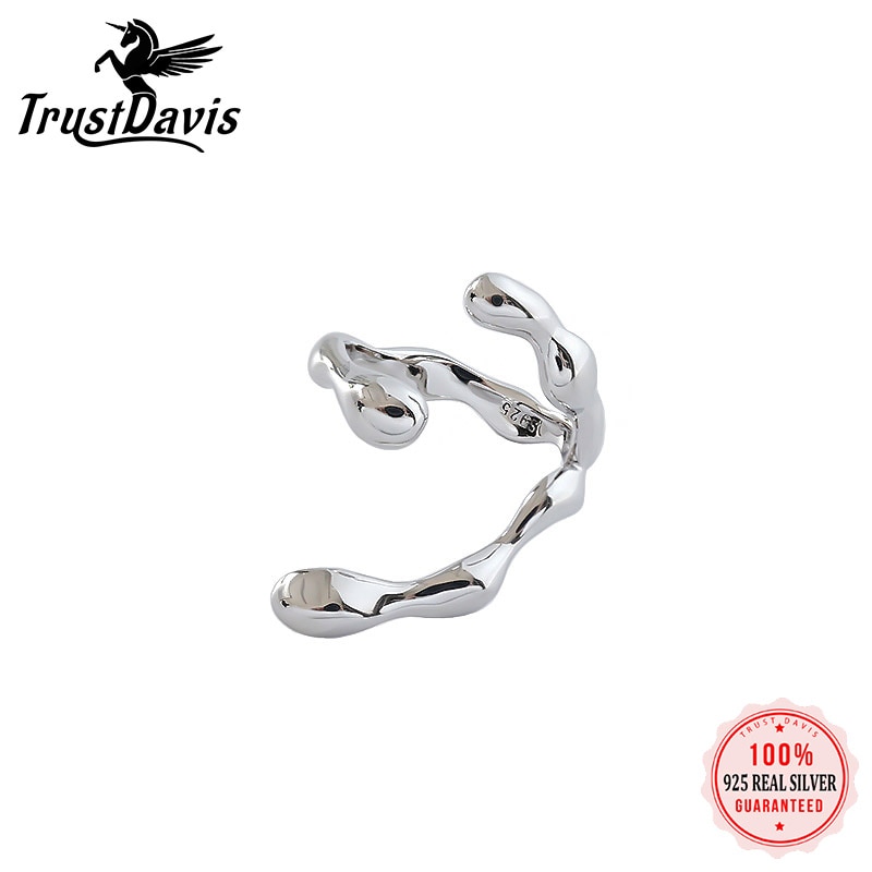 Trustdavis Sterling Silver 925 Open Ring Resizable Irregular Trendy Open Rings For Women Wedding Party Fine Jewelry H0043