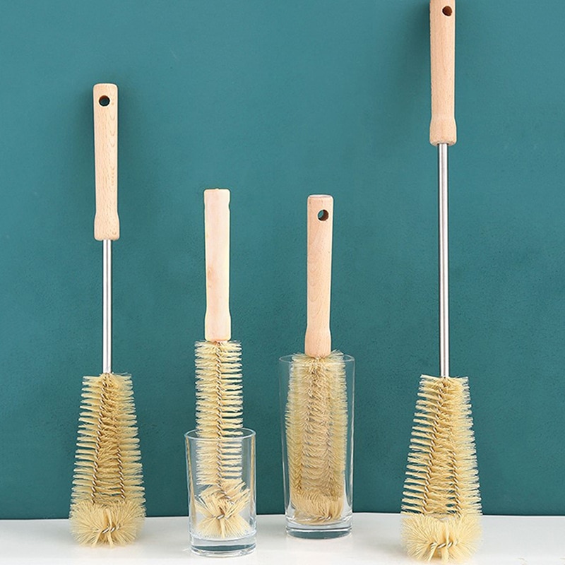 Wooden Long Handle Bottle Cleaning Brush Kitchen Cleaning Tool Drink Wineglass Bottle Glass Cup Scrubber Cleaning Brush