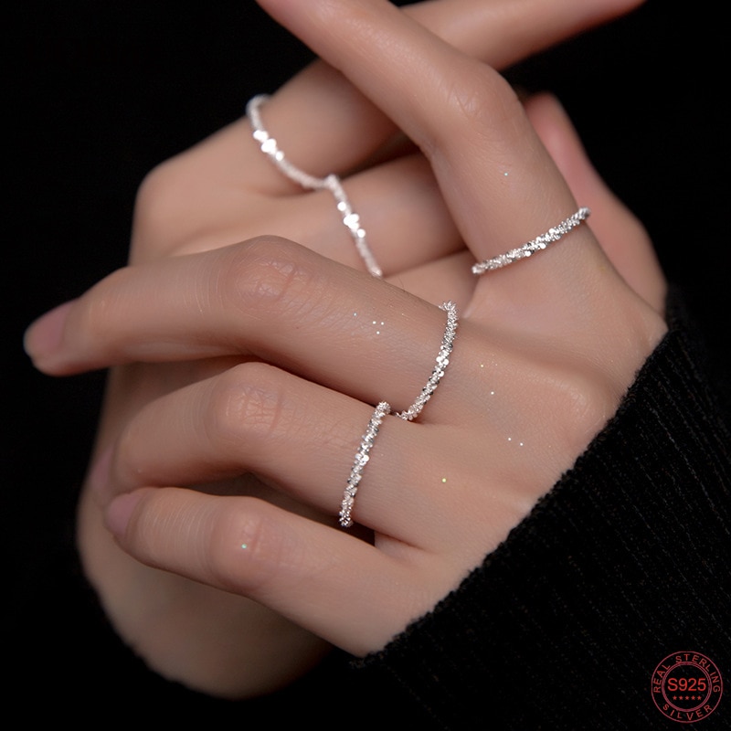1 Piece 925 Sterling Silver Fashion Sparkling Twist Chain Rings For Women/Female Jewelry Gifts