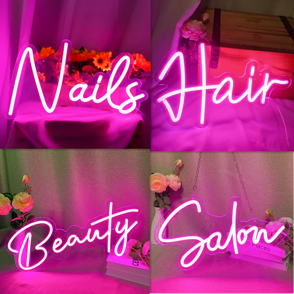 LED Neon Hair Nails Light Sign for Beauty Salon Store Use Dimmable Neon Letters Light Wall Hanging