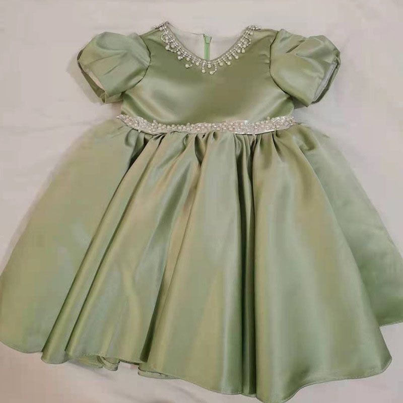 Baby Girls Christening 1st Birthday Dress Kids Elegant Wedding Party Vestidos Children Beaded Puff Sleeve Princess Gowns y328