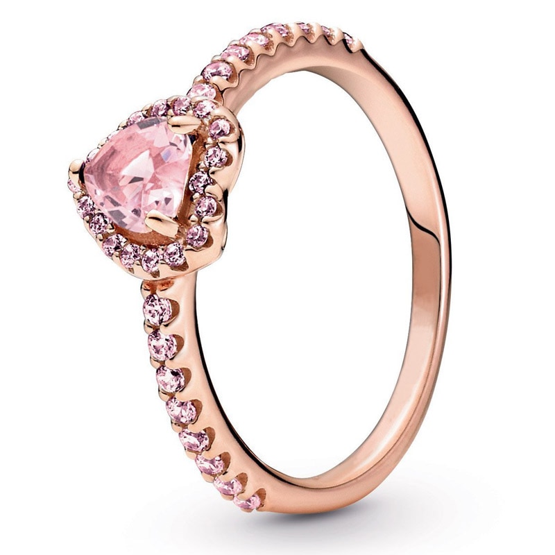 Authentic 925 Sterling Silver Rose Gold Sparkling Elevated Heart Ring For Women Wedding Party Europe Fashion Jewelry