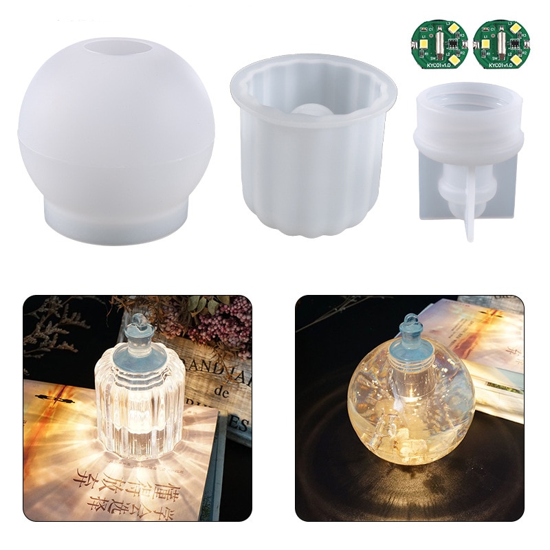 DIY Light Bulb Crystal Epoxy Resin Mold Handmade Round Striped Chandeliers Silicone Mold Lampshade Casting Molds Craft Making