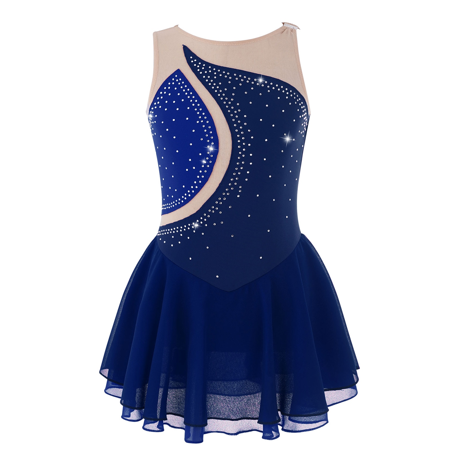 Kid Girls Shiny Rhinestone Ballet Leotard Dance Dress Girls Mesh Splice Gymnastics Figure Skating Dresses Children Dance Costume