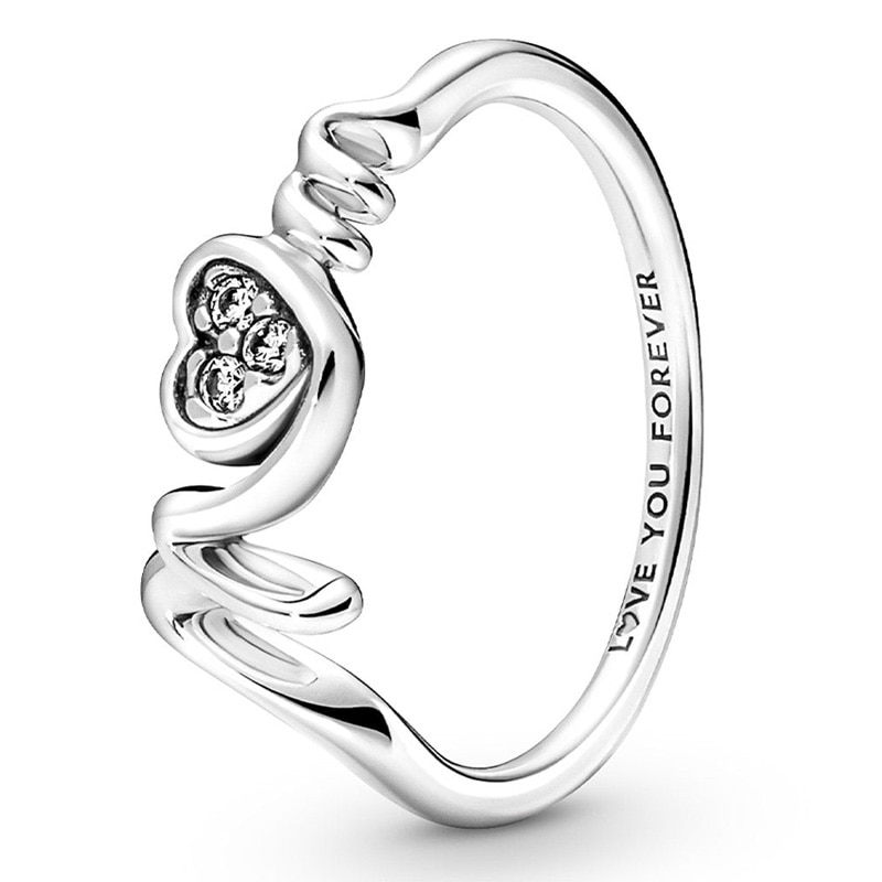 Authentic 925 Sterling Silver Timeless Mum Pave Heart With Crystal Ring For Women Wedding Party Europe Fashion Jewelry
