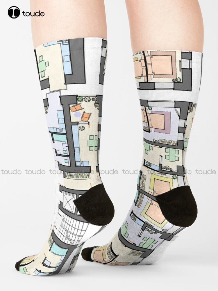 Detailed Architectural Floor Plan Apartment Layout Socks Men Athletic Socks Design Happy Cute Socks Creative Funny Socks Gift