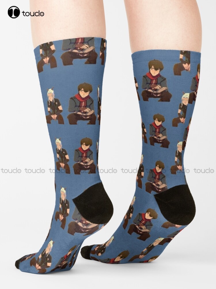 The Dragon Prince Shy Rayla And Callum Socks Red White And Blue Socks Cute Pattern Funny Autumn Best Cartoon Christmas Gift Art