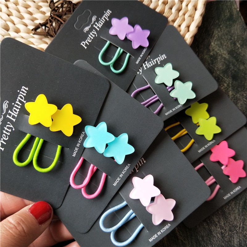 2pcs Fluorescence Color Elastic Hair Bands for Kids Star Floral Heart Hair Rope Hair Tie for Baby Girl Headwear Hair Accessories